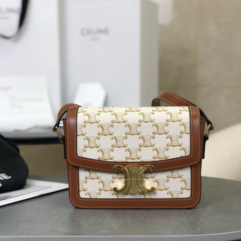 TEEN TRIOMPHE 18.5 WHITE مونوغرام CANVAS TAN CALFSKIN | Studio Nafay