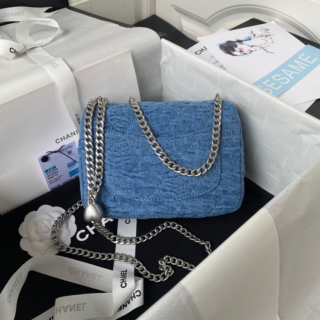 23P حقيبة بغطاء 20cm Denim إكسسوارات فضية