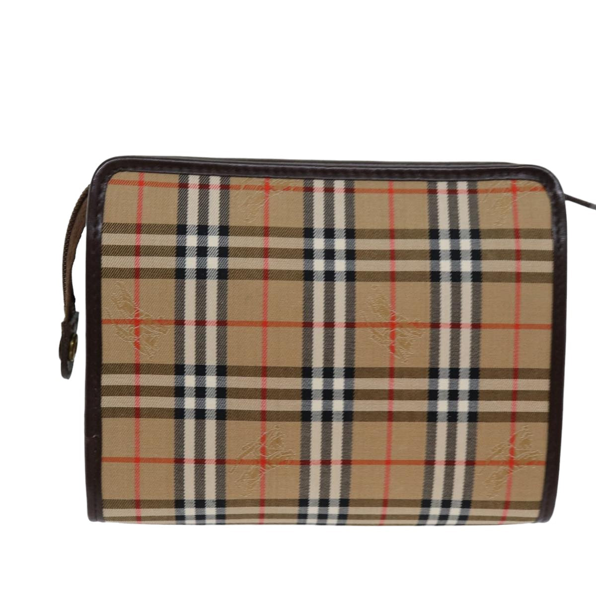 BURBERRYSs Nova Check حقيبة سهرة Bag Canvas Beige Auth 75441