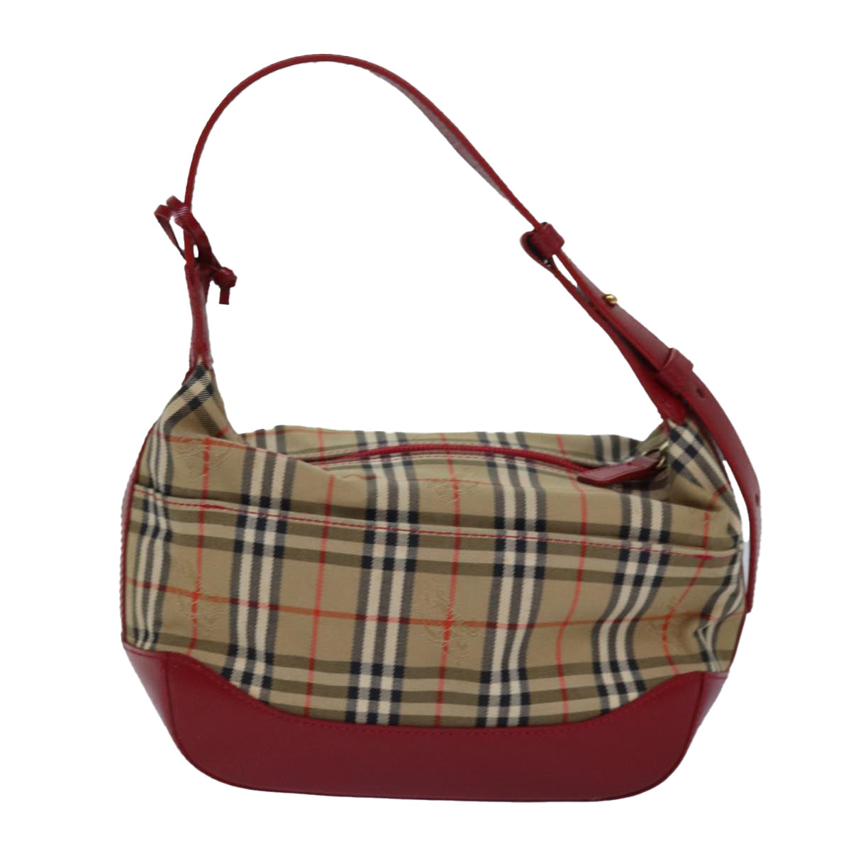 Burberry Nova Check Hand Bag Canvas Beige أحمر Auth 81660