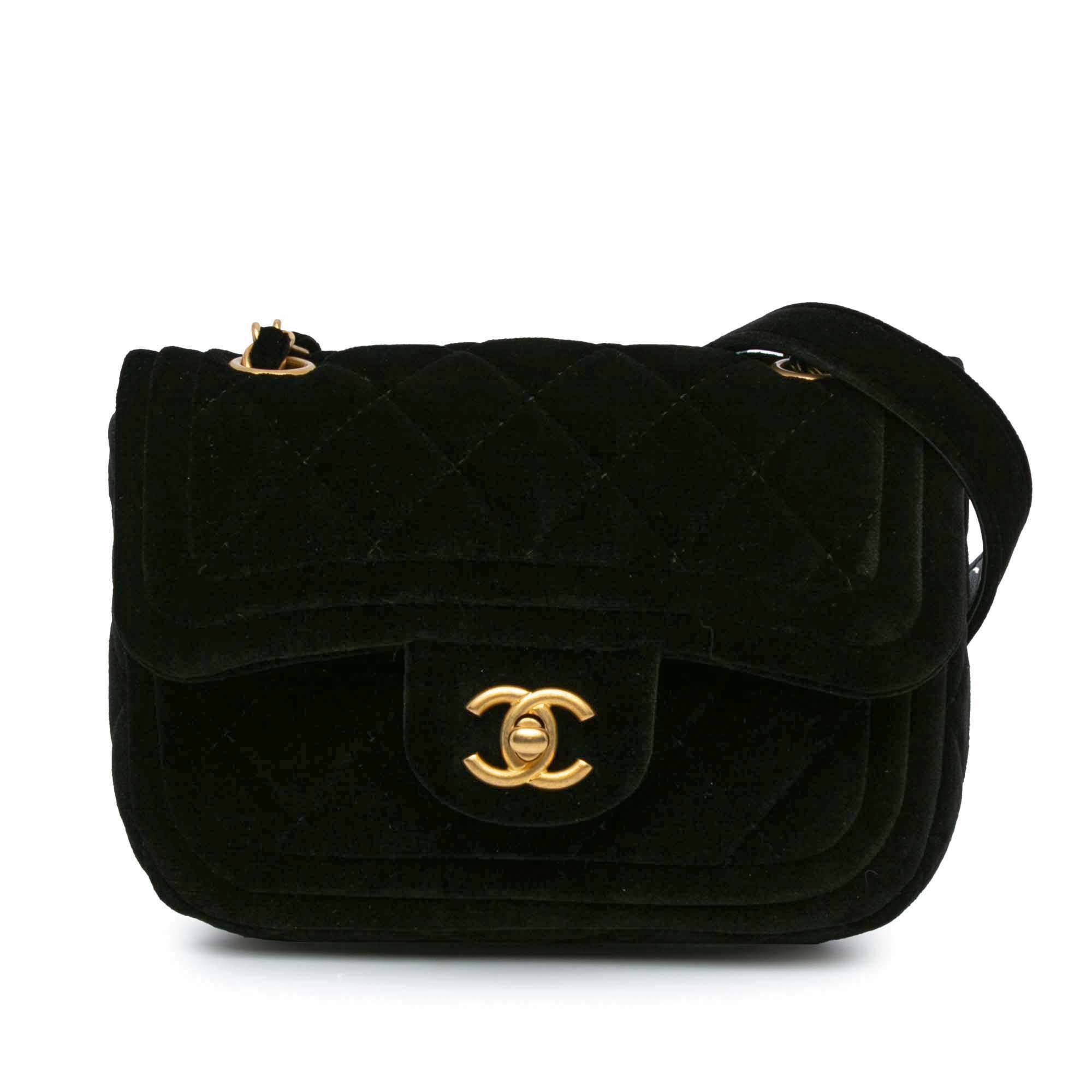 أسود Chanel ميني Quilted Velvet Double Frame Flap حقيبة كروس