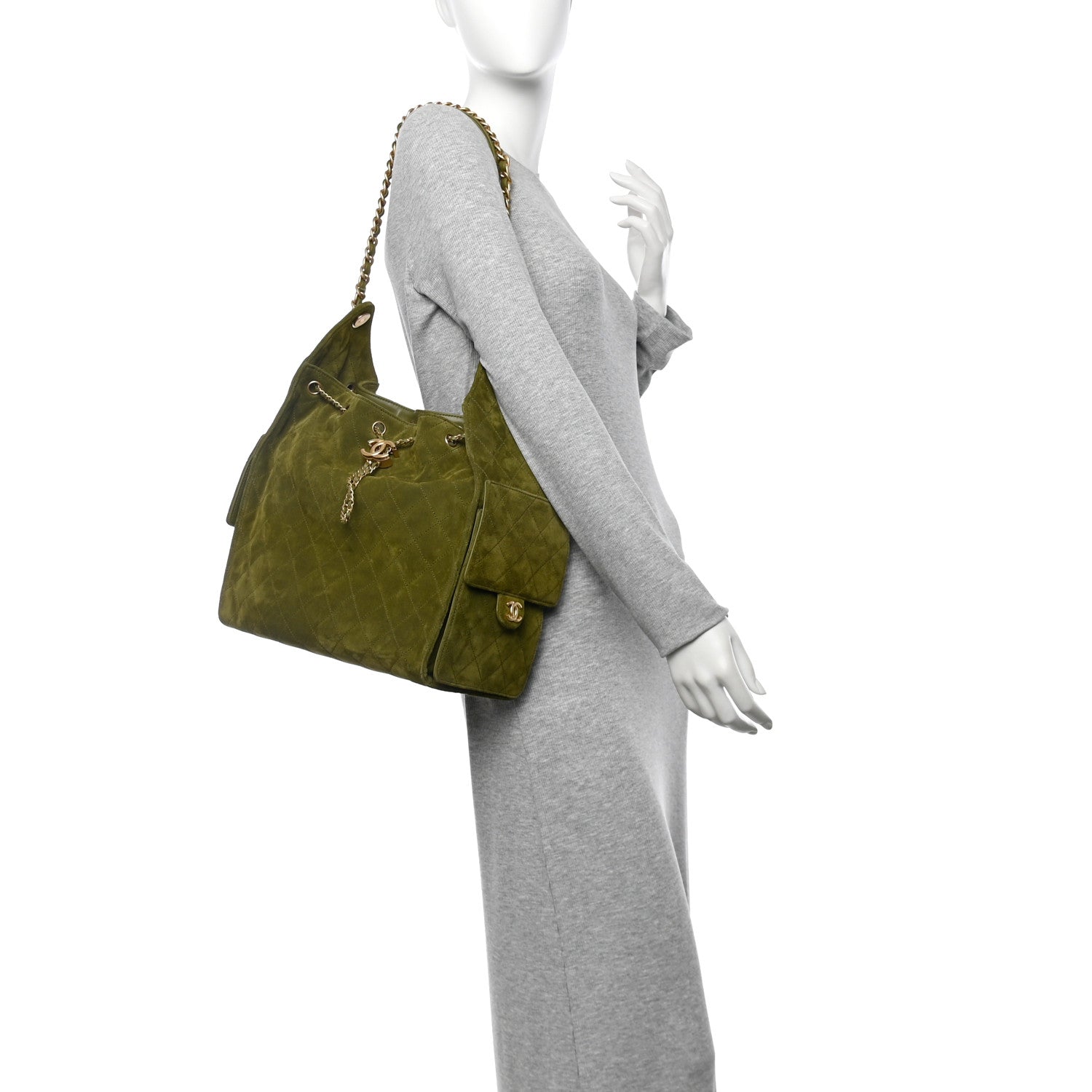 Suede Quilted متوسط Chanel 25 حقيبة يد Khaki