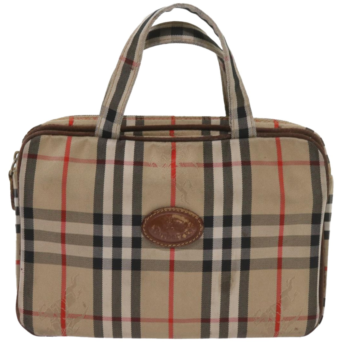 BURBERRYSs Nova Check Hand Bag Canvas Beige Auth bs12412